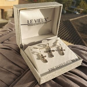 NWT Swarovski Marcasite cross earrings and necklace box set